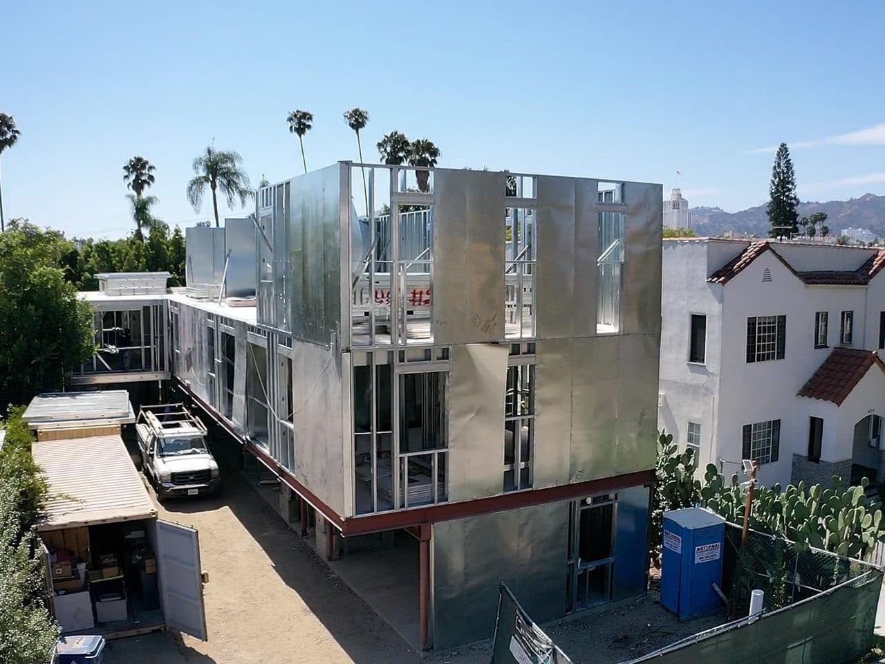 Light-gauge steel wall frame on an ADU Concepts jobsite
