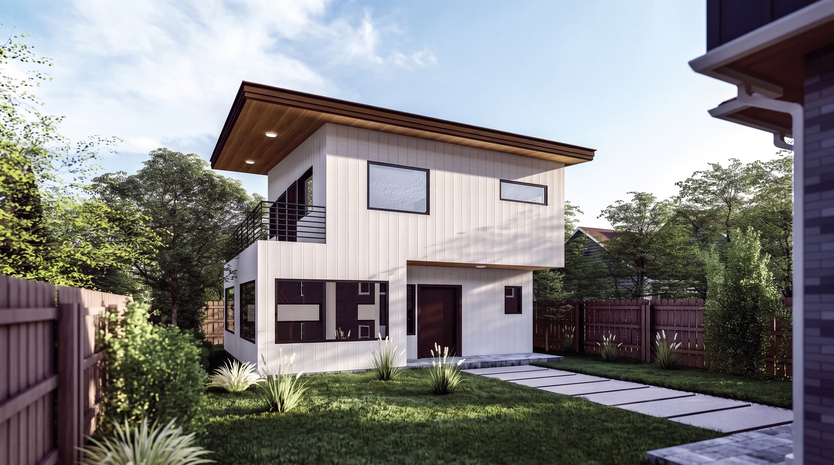 A finished backyard ADU beside a single-family home in Southern California